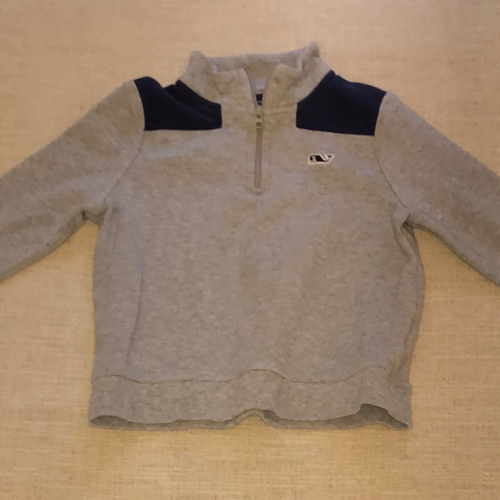 Vineyard Vines Toddler Boys Quarter Zip Sweatshirt Top in Grey with Navy 3T